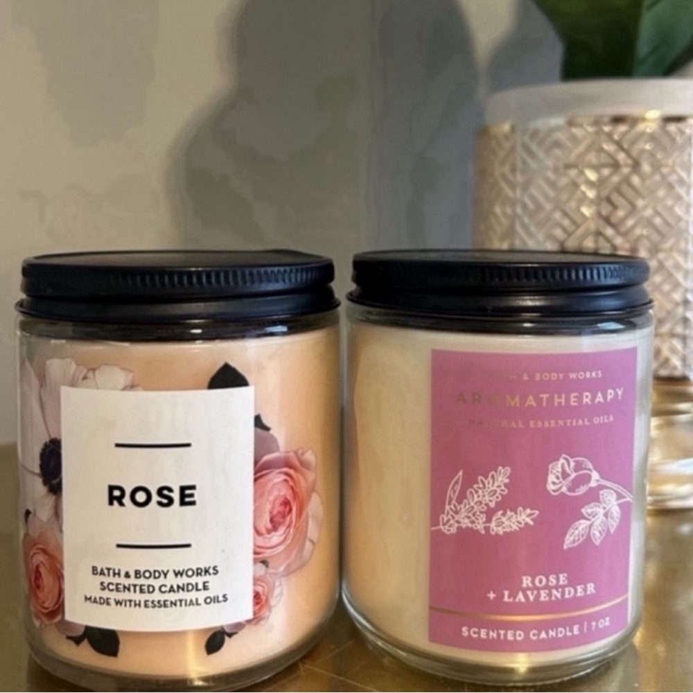 Bath and Body Works Rose and Aromatherapy Rose + Lavender Single Wick Candles